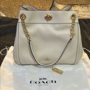 Coach White and Gold Shoulder Bag with Chain Straps